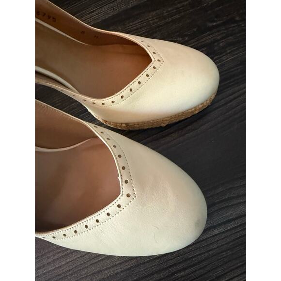 Stuart Weitzman Ivory Leather and Raffia Platform Sling Back Heel Sz. 8M - Picture 7 of 9